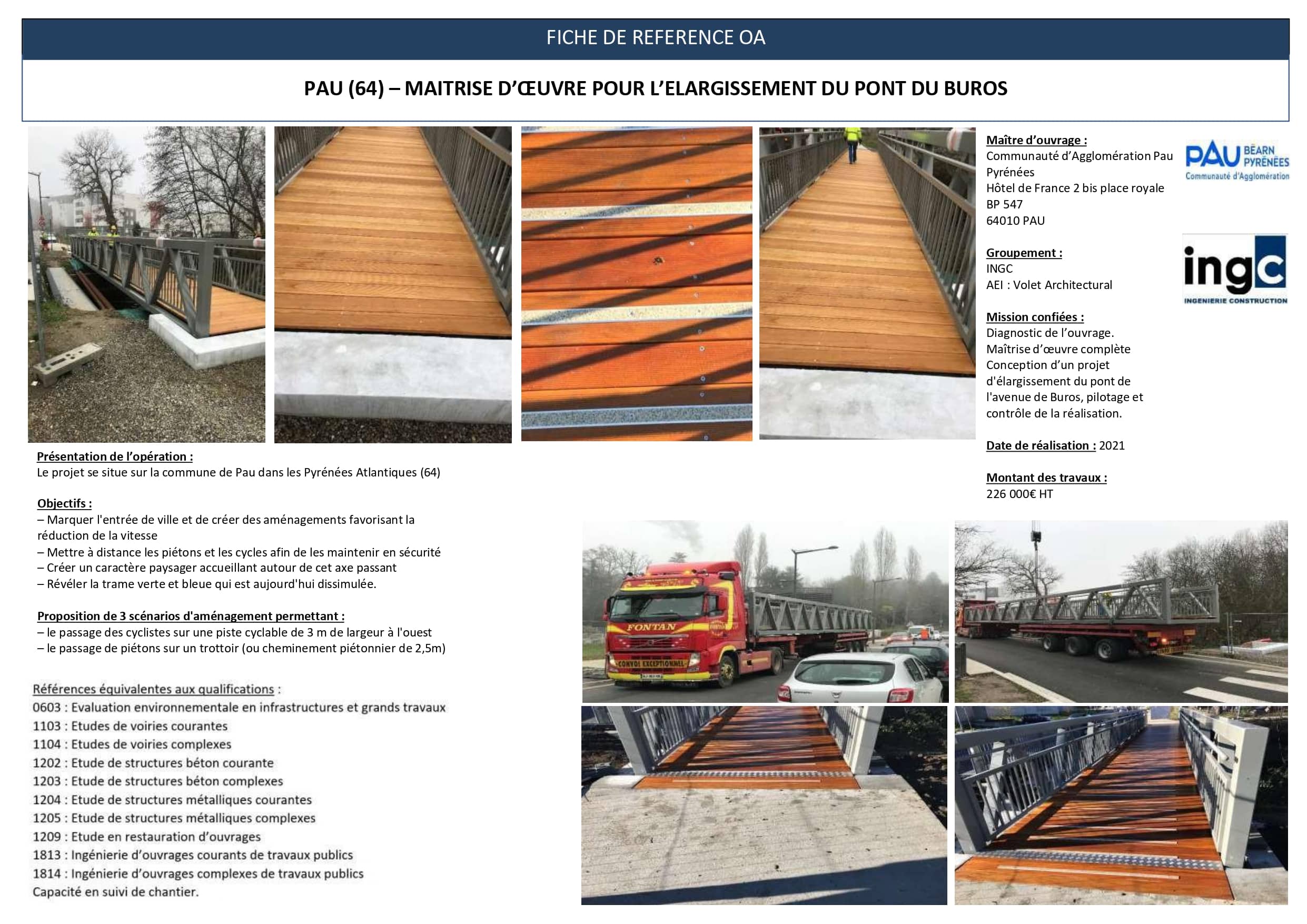 Élargissement du pont du Buros à Pau : passerelle bois pour cyclistes et piétons, réalisation INGC 2021.