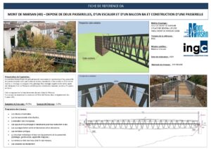Fiche projet INGC : construction d'une passerelle en aluminium à Mont-de-Marsan avec photos, plans et rendus 3D.