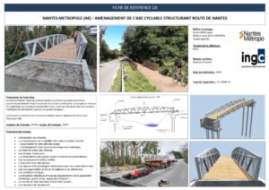 Passerelle cyclable Nantes Métropole par INGC : plans et photos d'un ouvrage bois et aluminium de 20m de long.