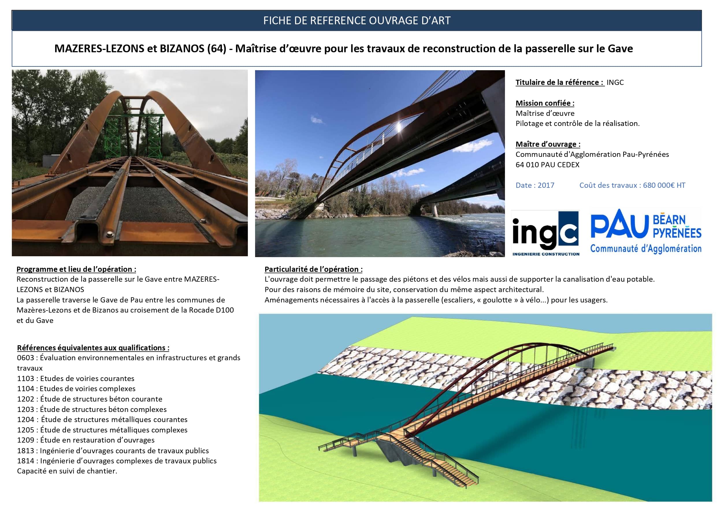 Reconstruction passerelle métallique Gave Mazères-Lezons par INGC, maître d'œuvre.