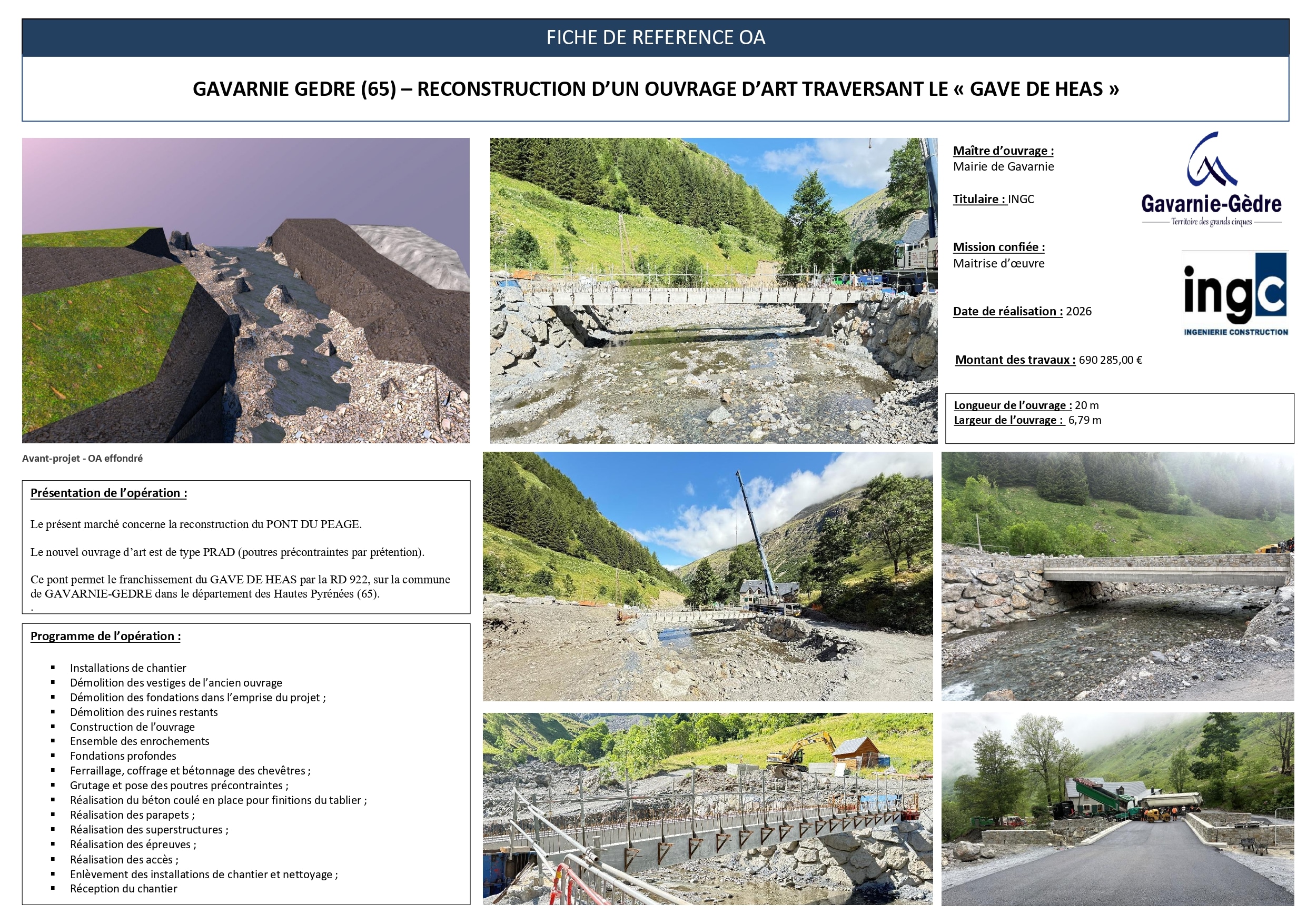 Reconstruction du Pont du Péage à Gavarnie-Gèdre sur le Gave de Héas, projet d'ouvrage d'art par INGC.