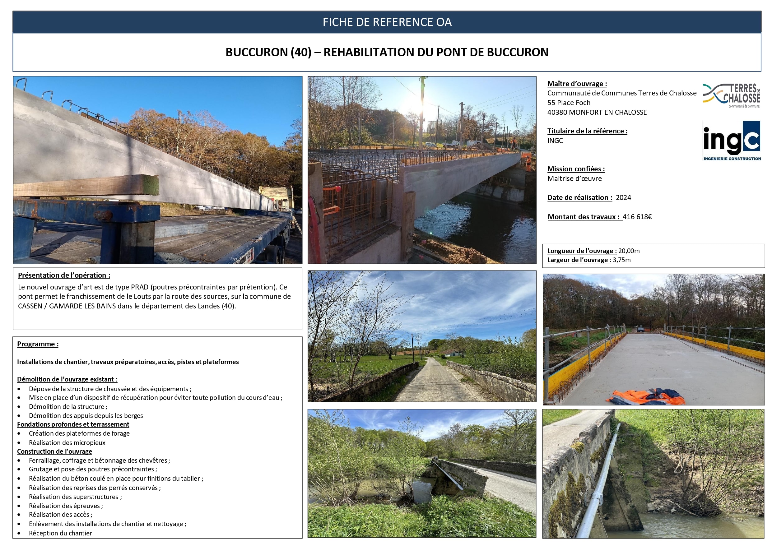 Réhabilitation du pont de Buccuron (40). Ouvrage PRAD sur le Louts, réalisé par INGC en 2024.