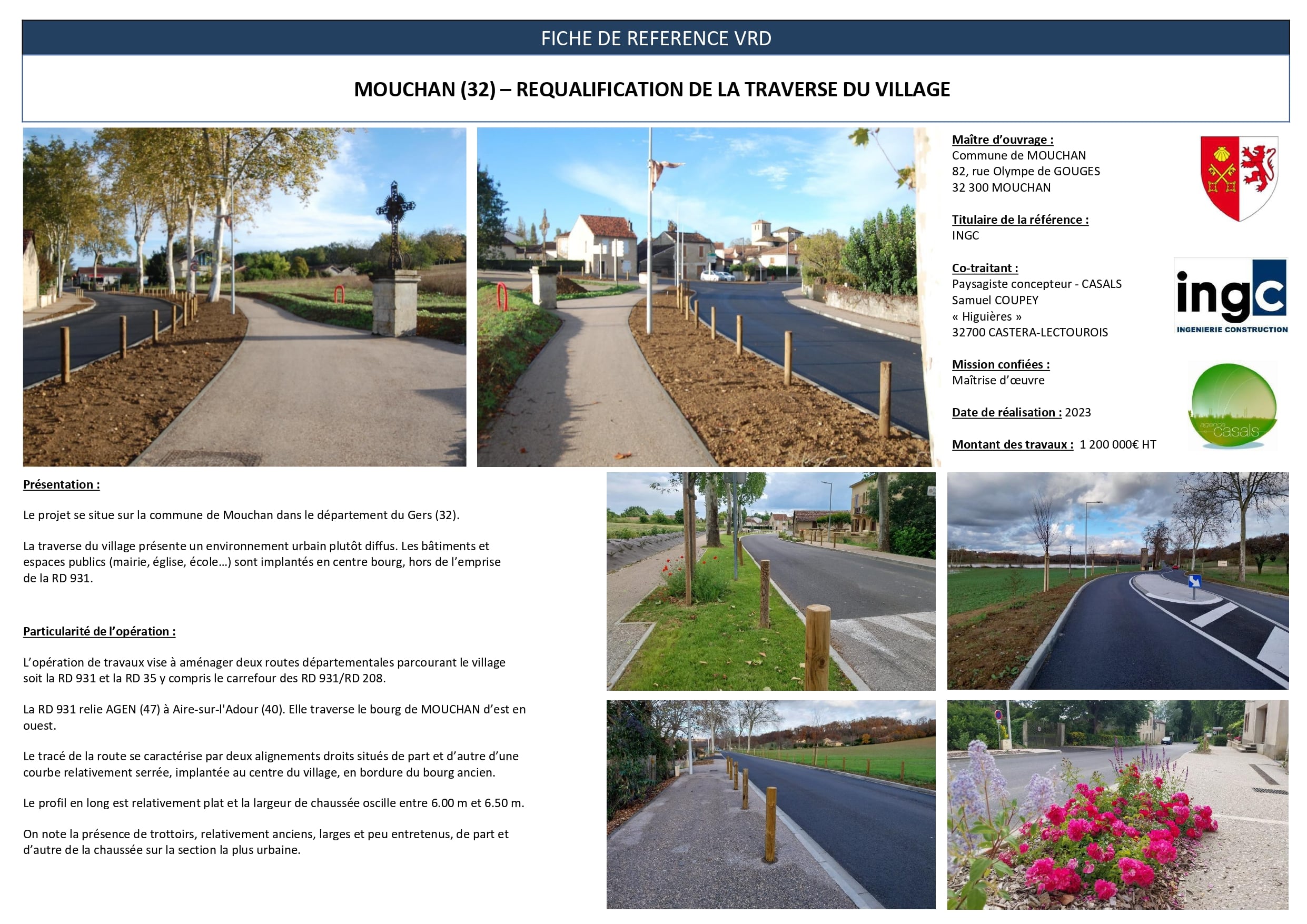 Requalification VRD de la traverse de Mouchan (32) : aménagement voirie RD 931 et espaces verts paysagers.
