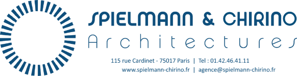 SPIELMANN & CHIRINO Architectures à Paris 75017 Logo SPIELMANN & CHIRINO Architectures (Paris 75017). Motif circulaire bleu. 115 rue Cardinet, Tel: 01.42.46.41.11, www.spielmann-chirino.fr.